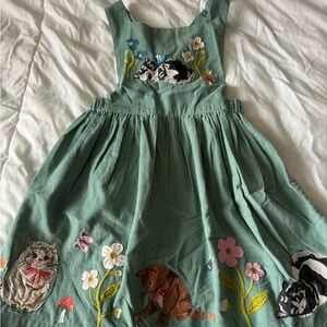 Mini Boden Sage Green Embroidered Cat Garden Dress size 7-8